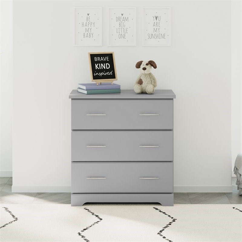 Stork Craft USA Brookside 3-Drawer Engineered Wood Chest in Pebble Gray