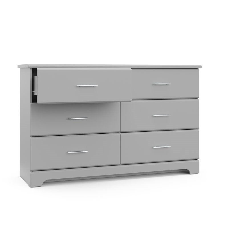Stork Craft USA Brookside 6-Drawer Engineered Wood Double Dresser in Pebble Gray