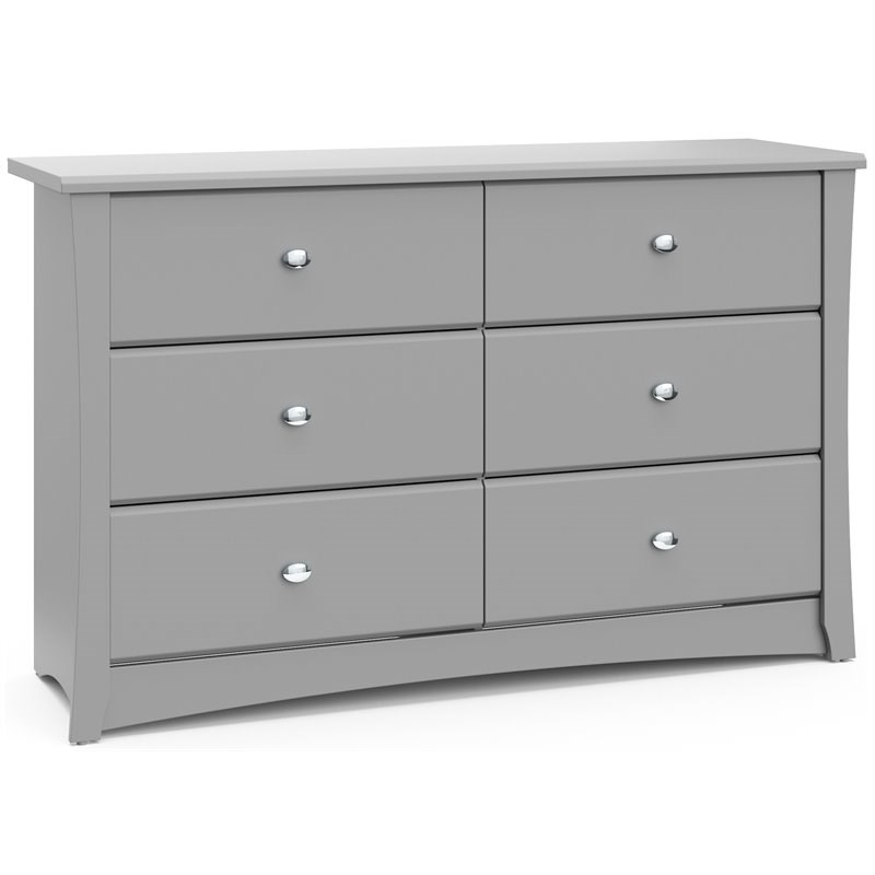 Stork Craft USA Crescent 6-Drawer Engineered Wood Double Dresser in Pebble Gray