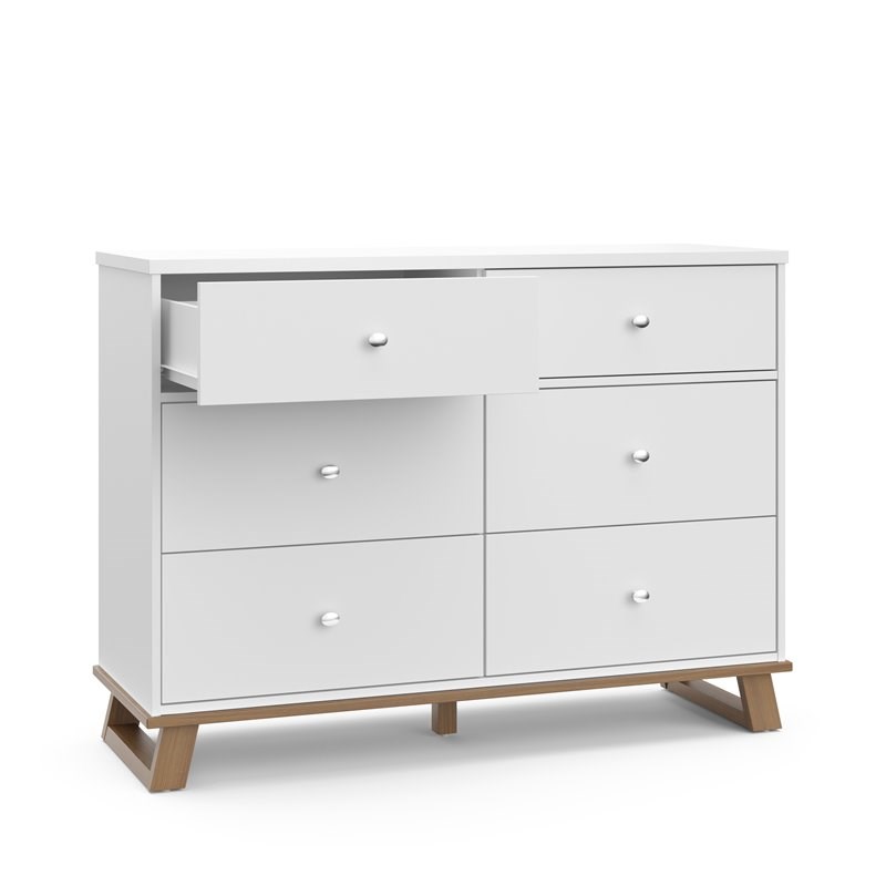 Stork Craft USA 6-Drawer Engineered Wood Double Dresser in White/Driftwood