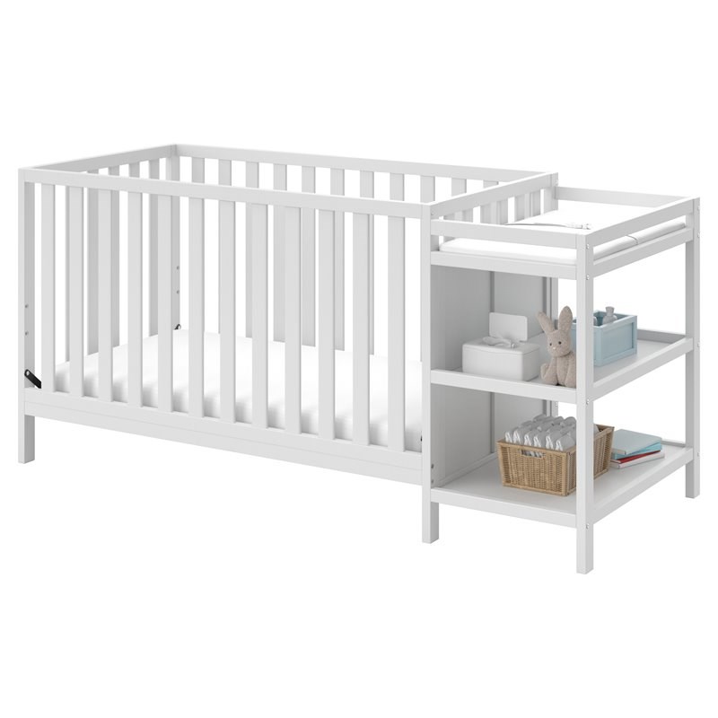 Stork Craft USA Pacific Wood 4-in-1 Convertible Crib and Changer in White