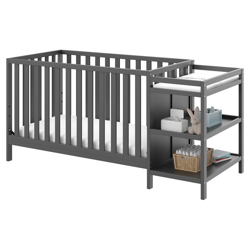 Stork Craft USA Pacific Wood 4-in-1 Convertible Crib and Changer in Gray
