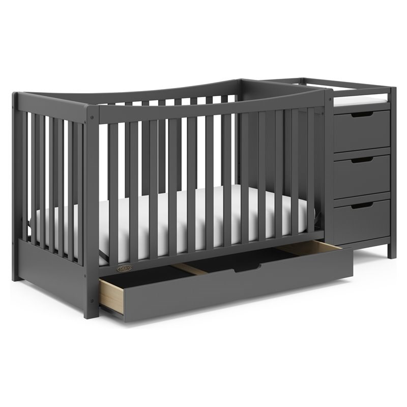 Stork Craft USA Graco Remi Wood 4-in-1 Convertible Crib and Changer in Gray