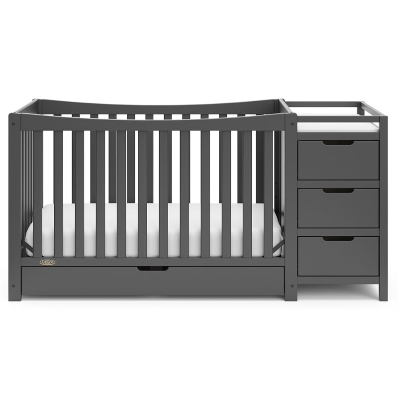Stork Craft USA Graco Remi Wood 4-in-1 Convertible Crib and Changer in Gray