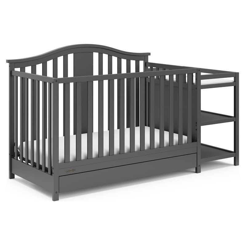 Stork Craft USA Graco Solano Wood 4-in-1 Convertible Crib and Changer in Gray