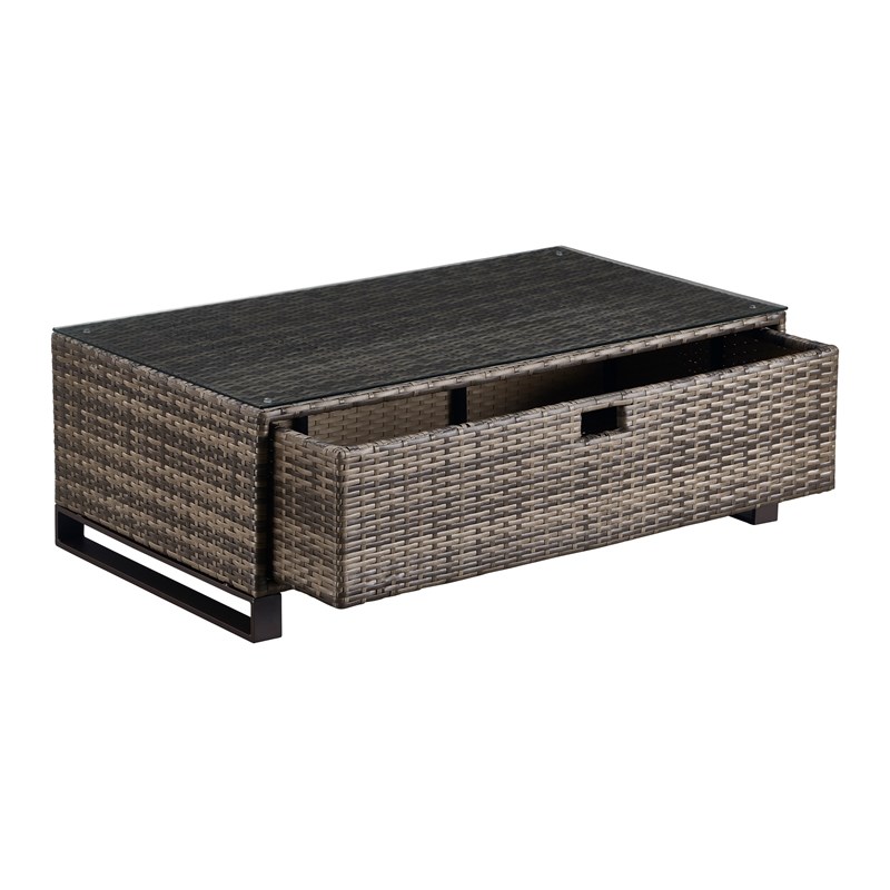 Tommy Hilfiger Oceanside Outdoor Coffee Table with Storage in Brown
