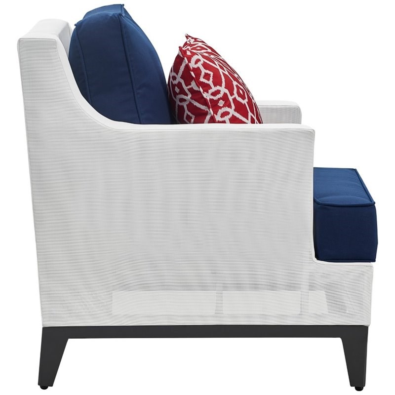 Tommy Hilfiger Hampton Outdoor Mesh Chair with Cushions White and Navy Homesquare