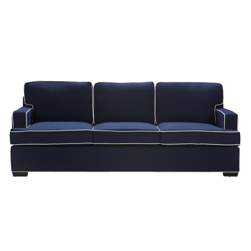 Navy Blue Sectional Sofa With White Piping Baci Living Room