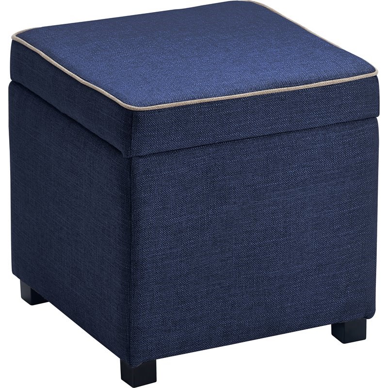 Tommy Hilfiger Morgan Storage Ottoman Navy Brown Contrast Piping