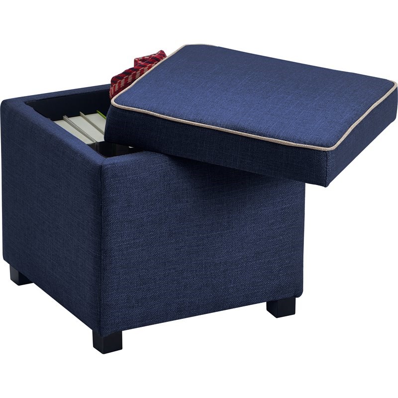 Tommy Hilfiger Morgan Storage Ottoman Navy Brown Contrast Piping