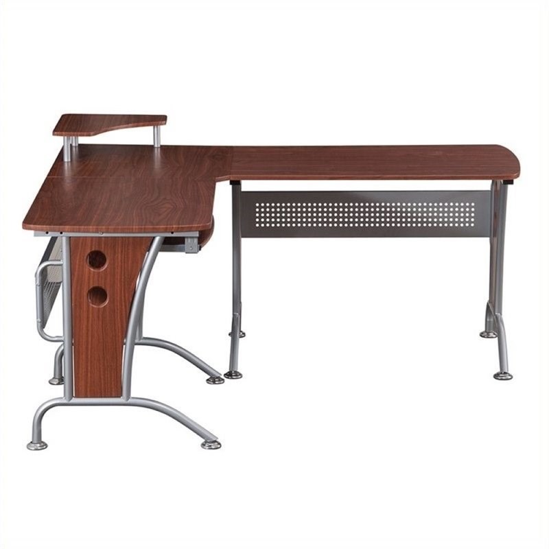 Scranton & Co Wood and Metal L-Shaped Computer Desk in Mahogany