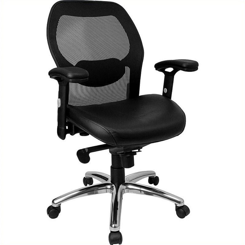 Scranton & Co Leather Mid-Back Mesh Office Chair in Black