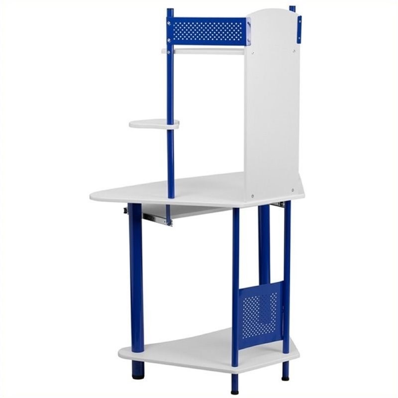 Scranton & Co Corner Computer Desk with Hutch in Blue