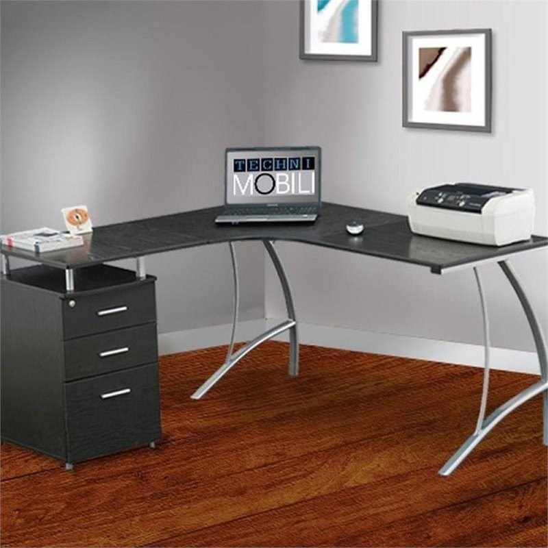 Scranton & Co L-Shaped Corner Desk with File Cabinet in Espresso