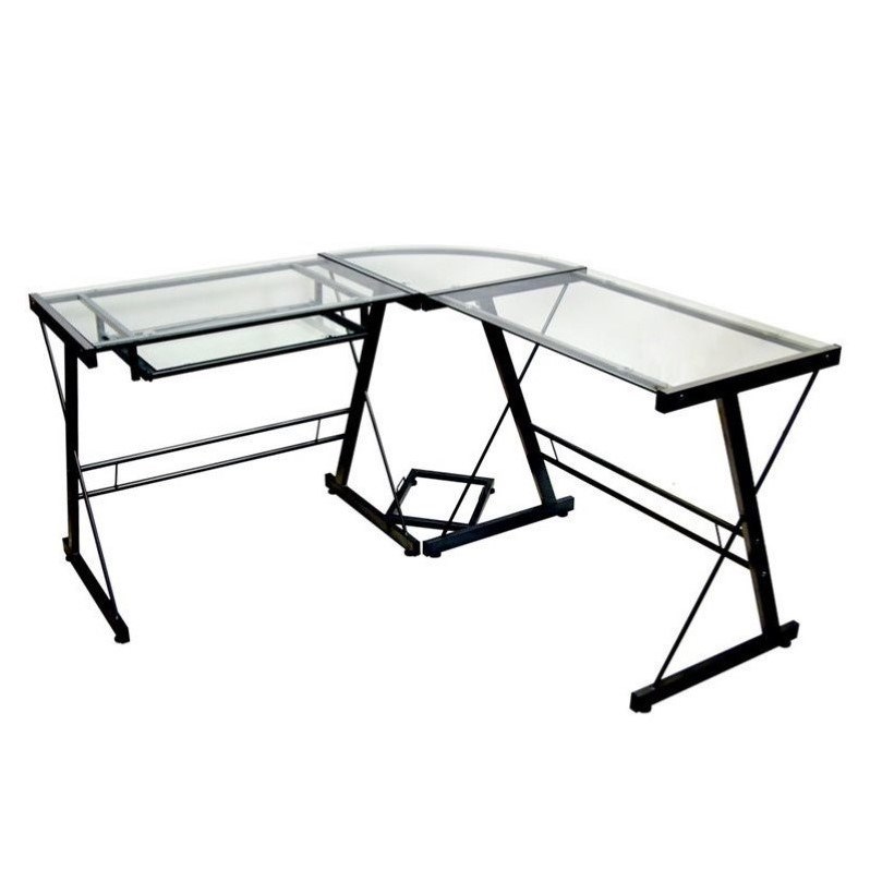 Scranton & Co L Shape Glass Top Computer Desk in Black 