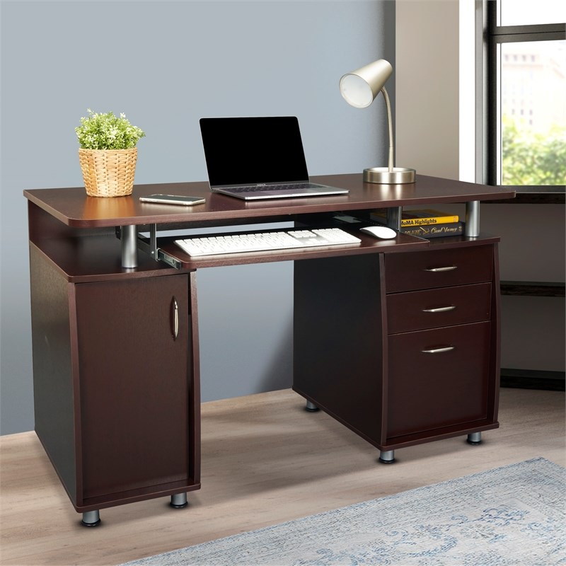 Scranton & Co 4 Drawer Computer Office Desk with Storage in Chocolate