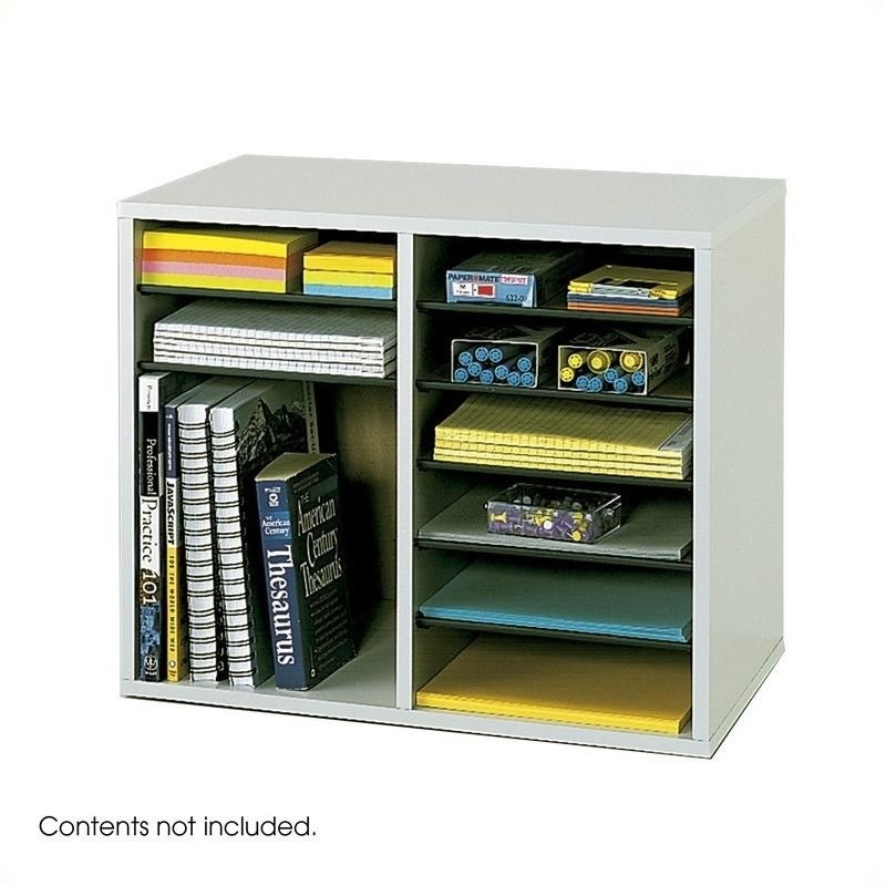 Scranton & Co Grey 12 Compartment Wood Adjustable File Organizer