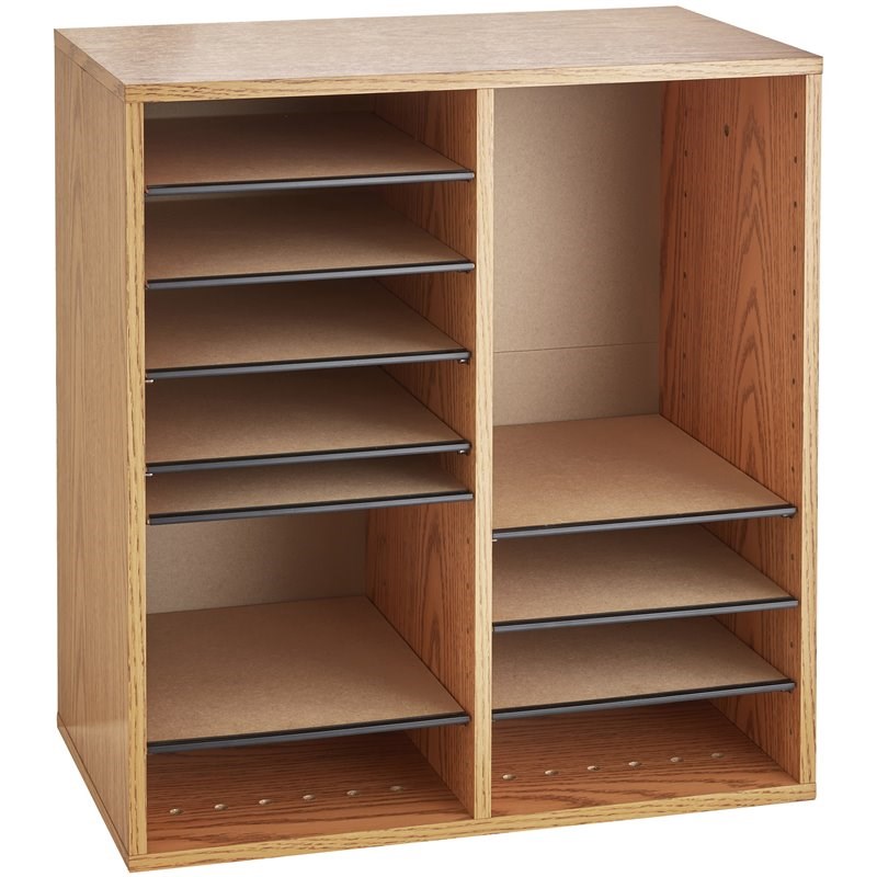 Scranton & Co Medium Oak 16 Compartment Wood Adjustable File Organizer