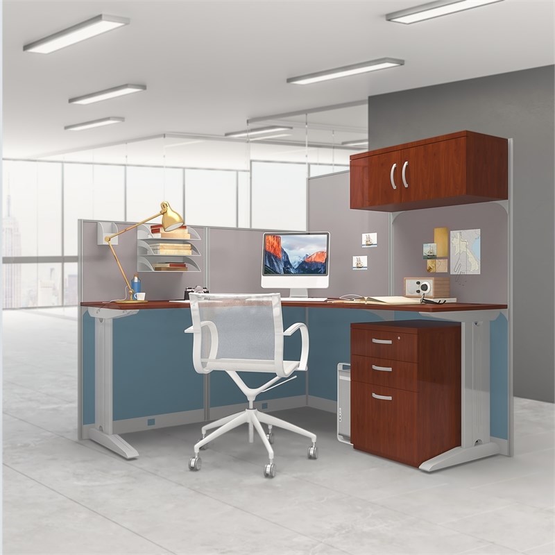 Scranton & Co L Shaped Office Workstation with Storage in Hansen Cherry