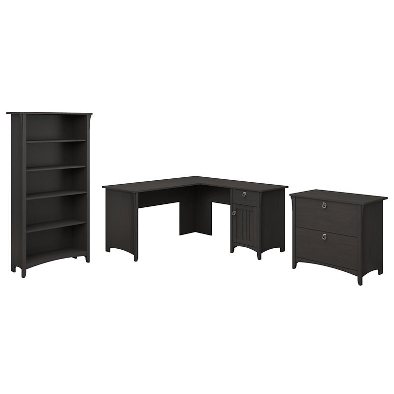Scranton & Co Furniture Salinas L Shaped Desk with Storage Set in Vintage Black