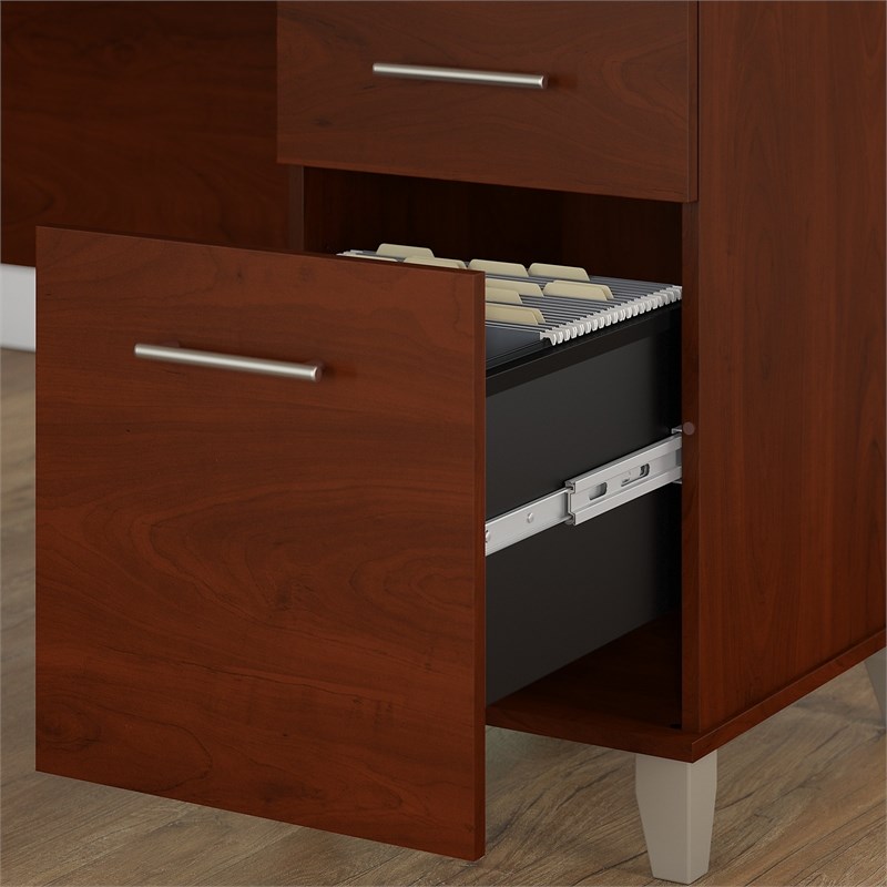 Scranton & Co Furniture Somerset 60W L Desk with Hutch & File Cabinet in Cherry