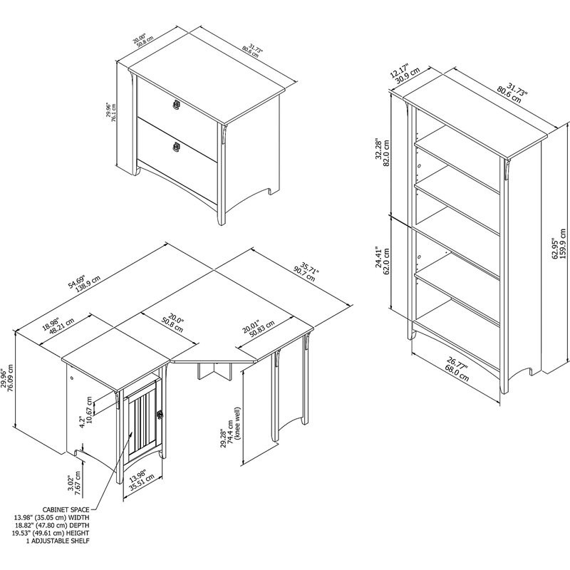 Scranton & Co Furniture Salinas 55W Corner Desk with Cabinet & 5 Shelf Bookcase