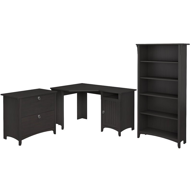 Scranton & Co Furniture Salinas 55W Corner Desk with Cabinet & 5 Shelf Bookcase