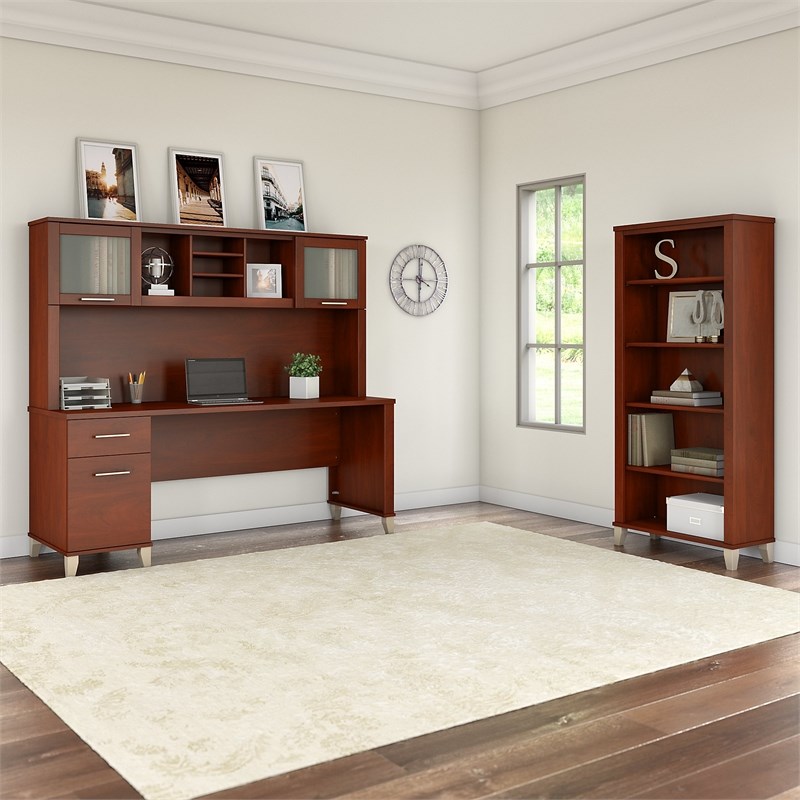 Scranton & Co Furniture Somerset 72W Desk with Hutch & Bookcase in Hansen Cherry