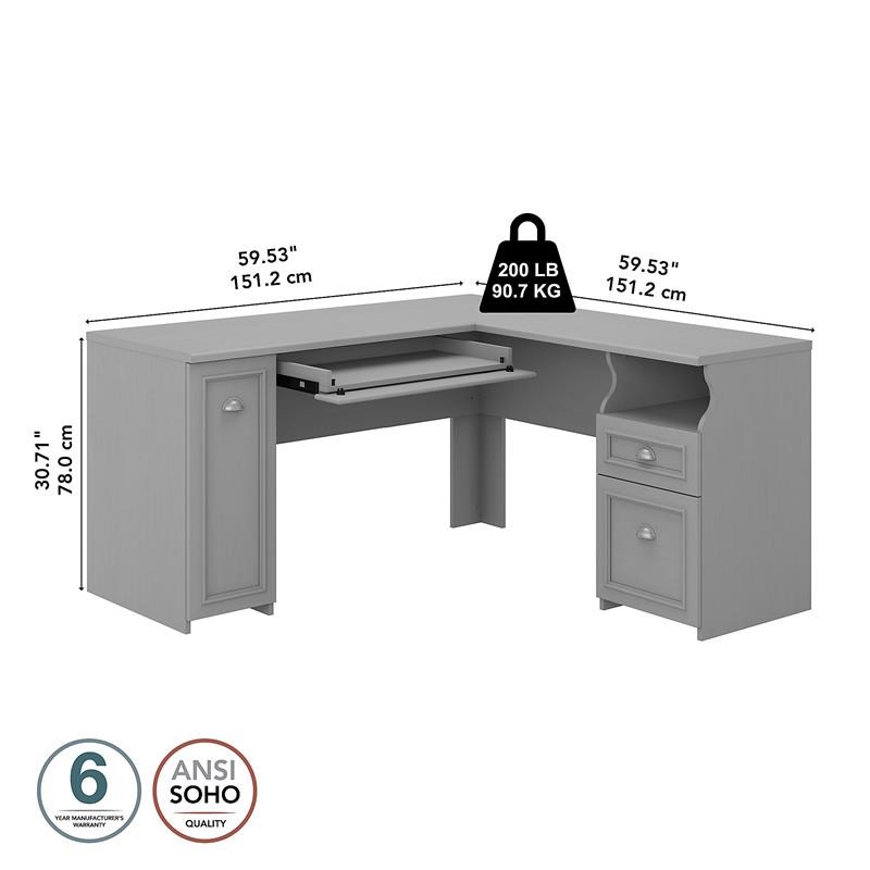 Scranton & Co Furniture Fairview 60W L Shaped Desk with Storage in Cape Cod Gray