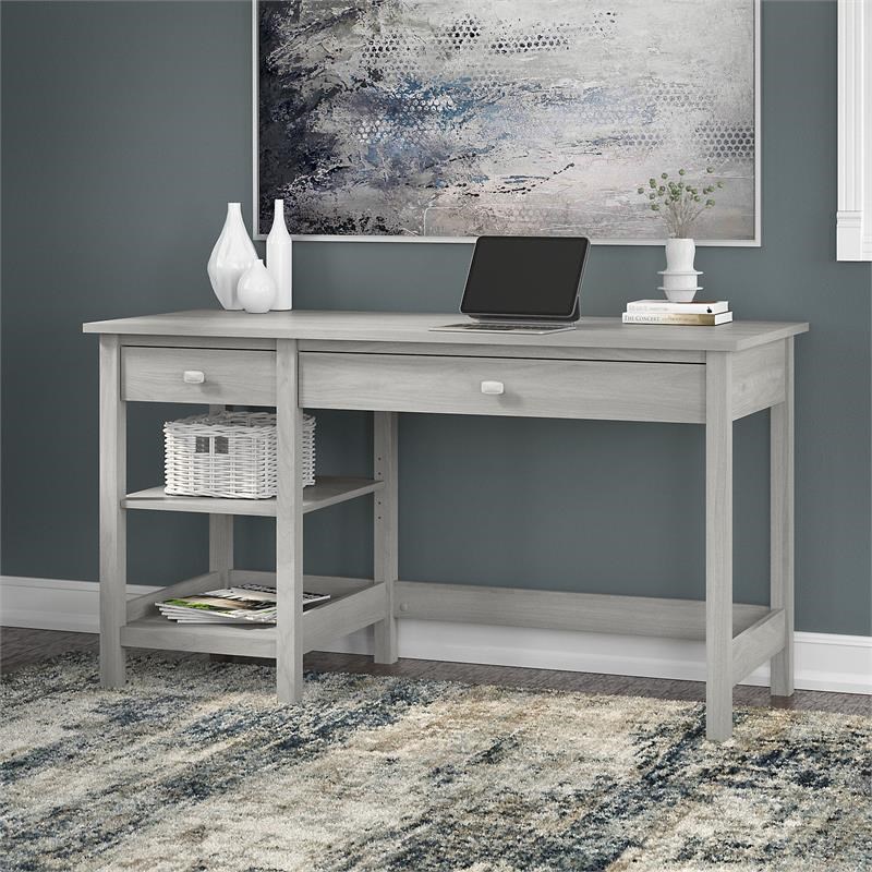 Scranton & Co Furniture Broadview 54W Computer Desk with Shelves in Modern Gray