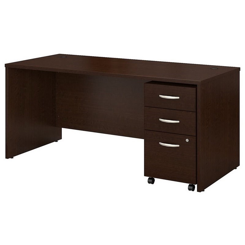 Scranton & Co Furniture 66W x 30D Office Desk with Drawers in Cherry