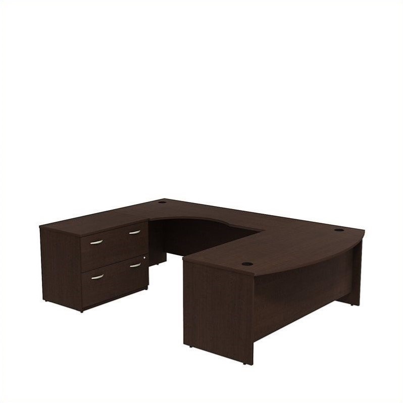 Scranton & Co Furniture 72W U Shaped Desk with File Cabinet in Cherry