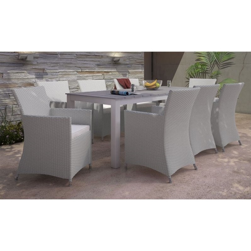 Hawthorne Collection 9 Piece Outdoor Dining Set in Gray and White