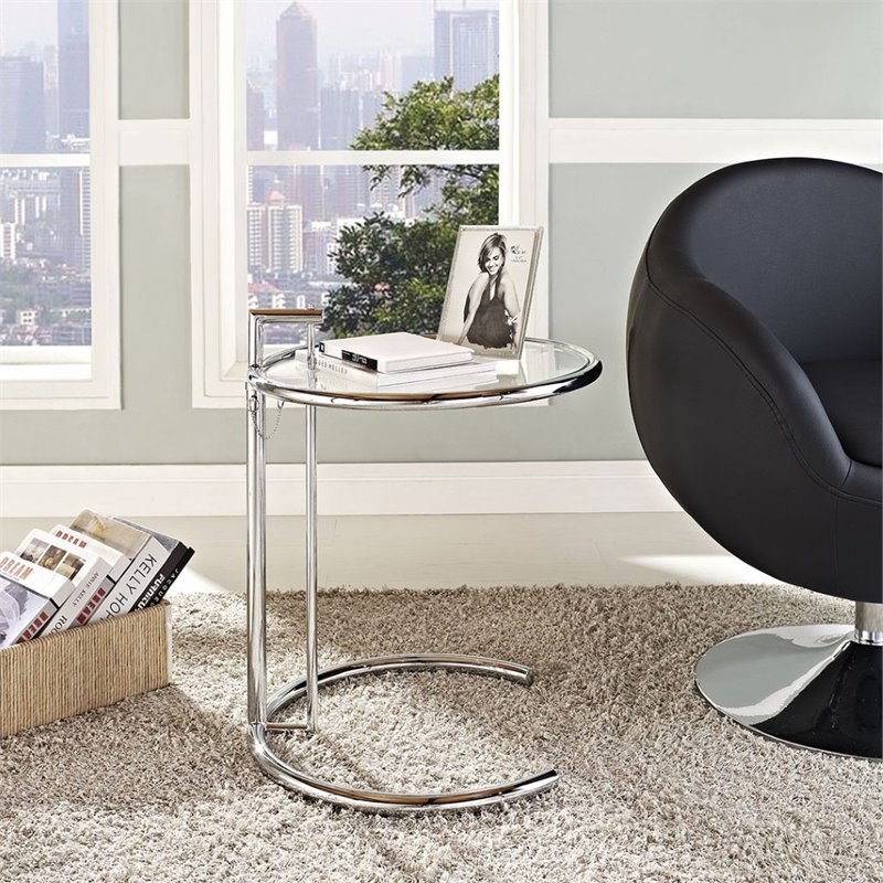 Hawthorne Collection Glass Top Adjustable End Table in Silver