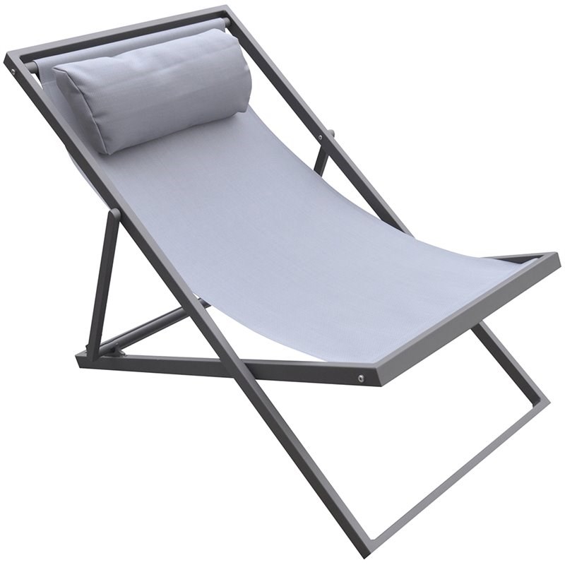 Hawthorne Collections Patio Deck Chair in Black and Gray