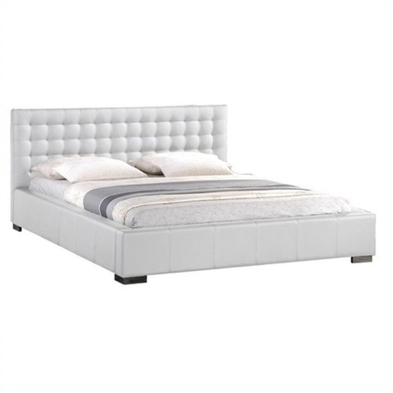 Atlin Designs Upholstered King Faux Leather Platform Bed in White