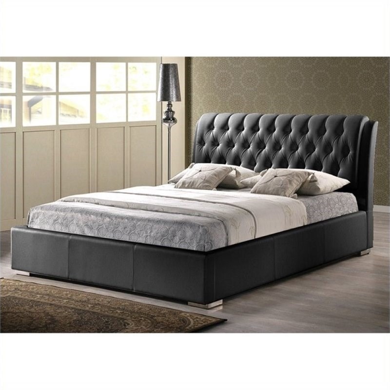 Atlin Designs Queen Faux Leather Tufted Platform Bed in Black