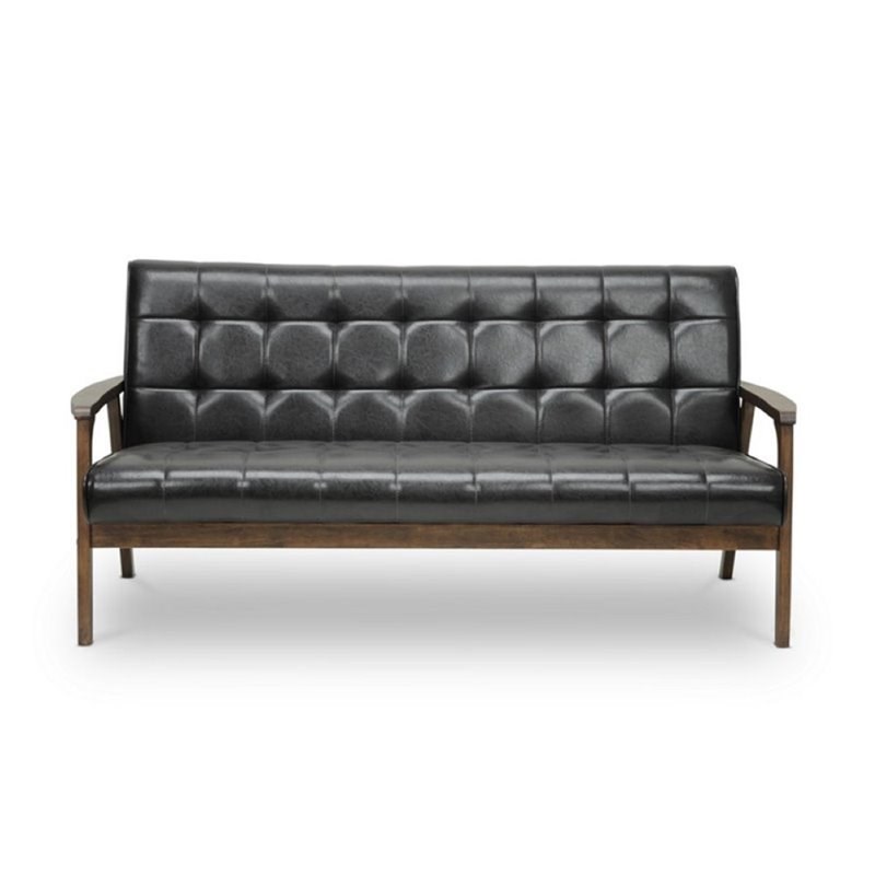 Atlin Designs Faux Leather Tufted Sofa in Brown