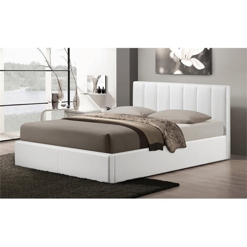 Atlin Designs Upholstered Queen Faux Leather Storage Bed in White