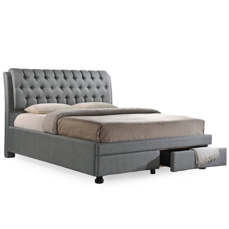 Atlin Designs Upholstered King Tufted Storage Bed in Gray