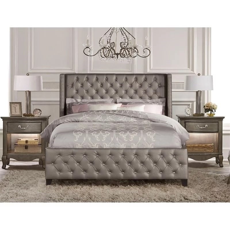 Atlin Designs Faux Leather Upholstered King Bed in White 