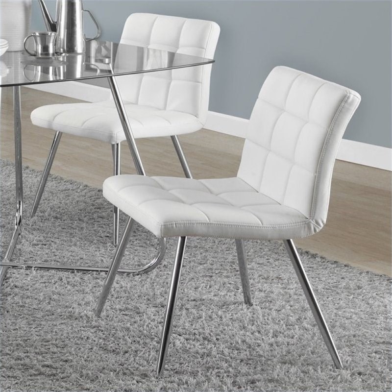 Atlin Designs Faux Leather Dining Chair in White and Chrome (Set of 2)