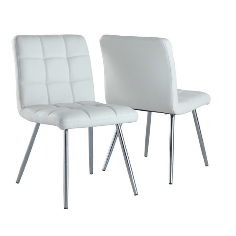 Atlin Designs Faux Leather Dining Chair in White and Chrome (Set of 2)