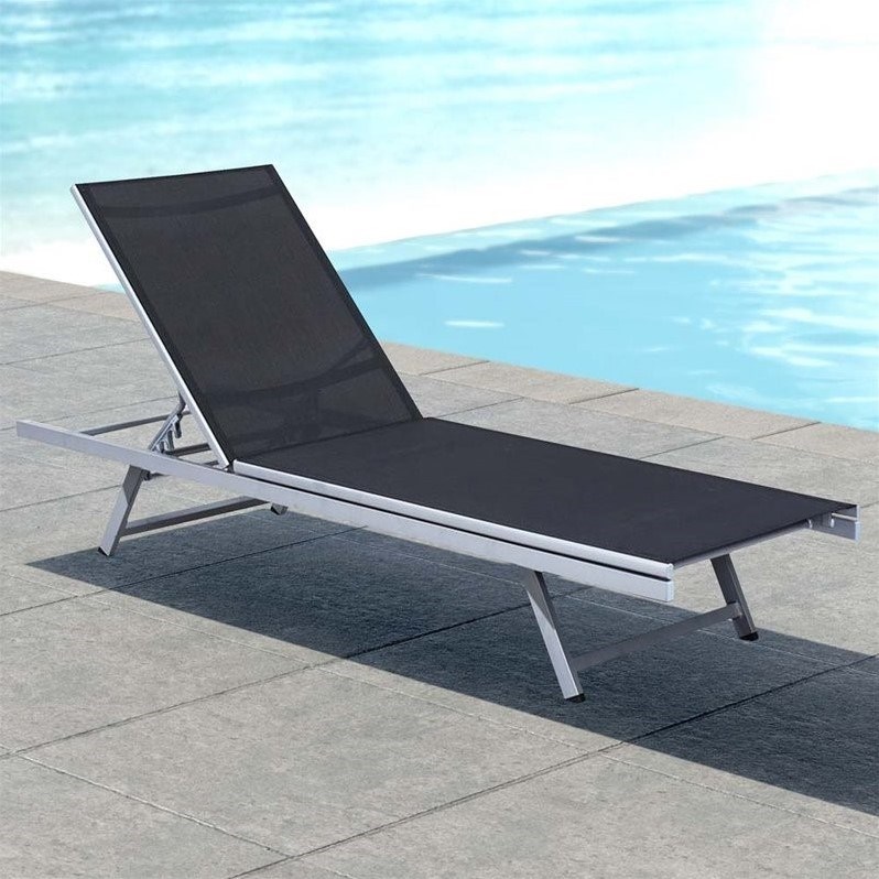 Atlin Designs Reclining Patio Chaise Lounge in Silver and Black