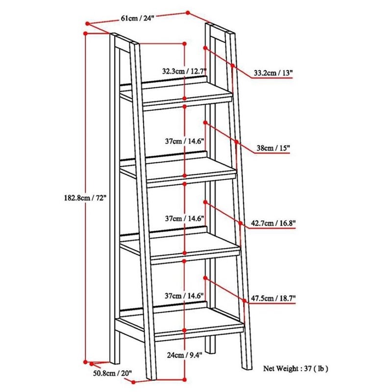 Atlin Designs 4 Shelf Ladder Bookcase in Distressed Gray