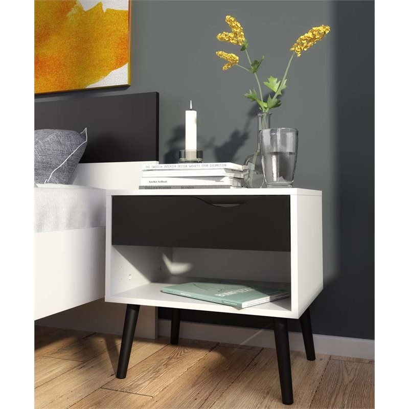 Atlin Designs 1 Drawer Nightstand in White and Black Matte