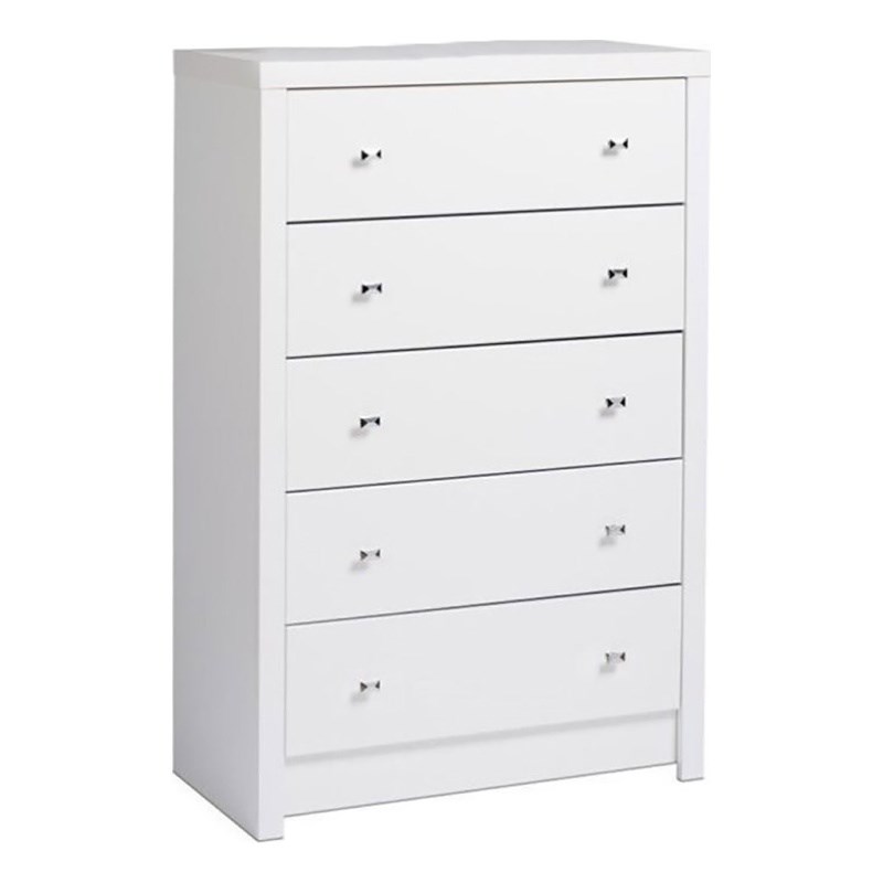 Atlin Designs 5-Drawer Composite Wood Chest with Metal Knobs in Pure White