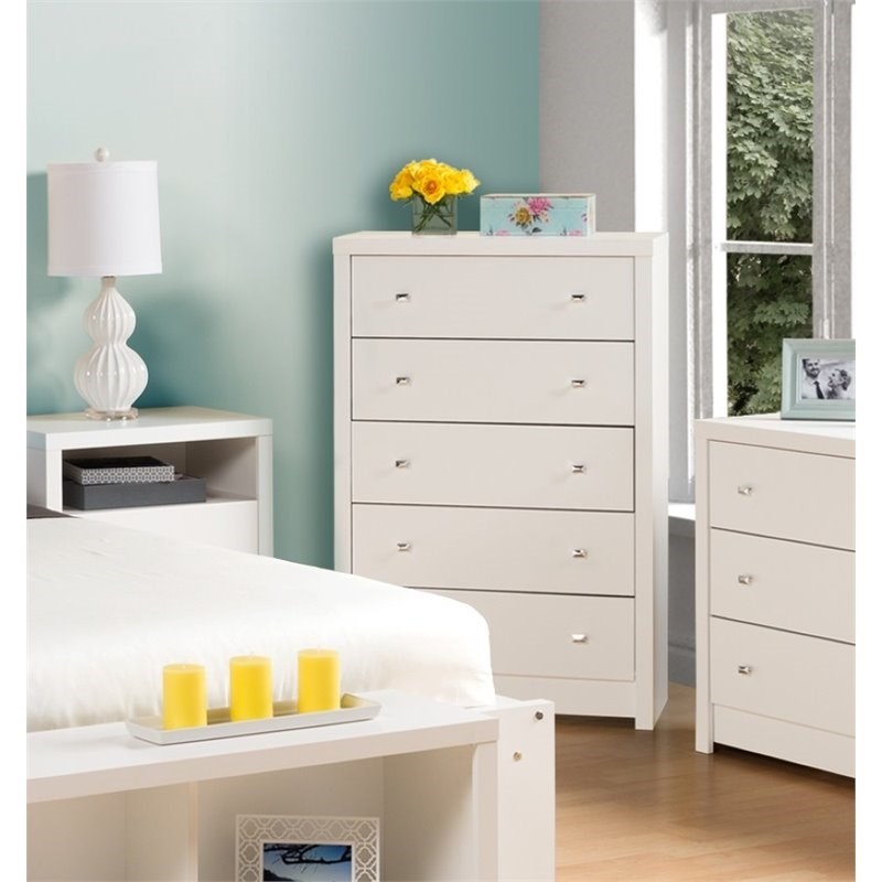 Atlin Designs 5-Drawer Composite Wood Chest with Metal Knobs in Pure White