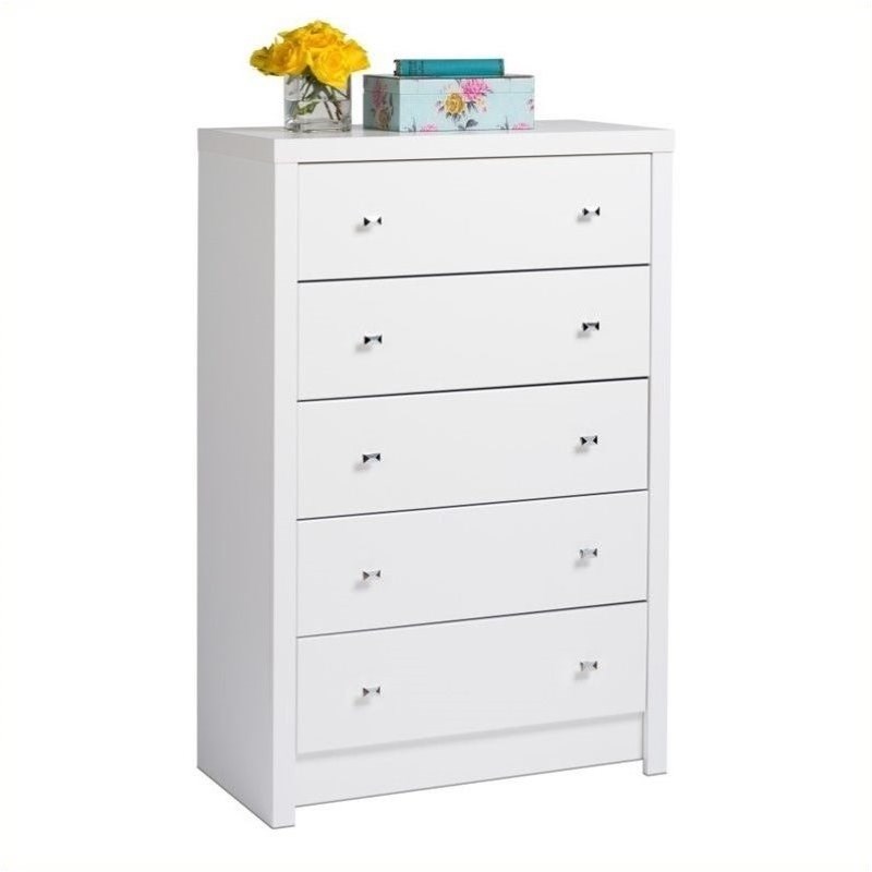 Atlin Designs 5-Drawer Composite Wood Chest with Metal Knobs in Pure White