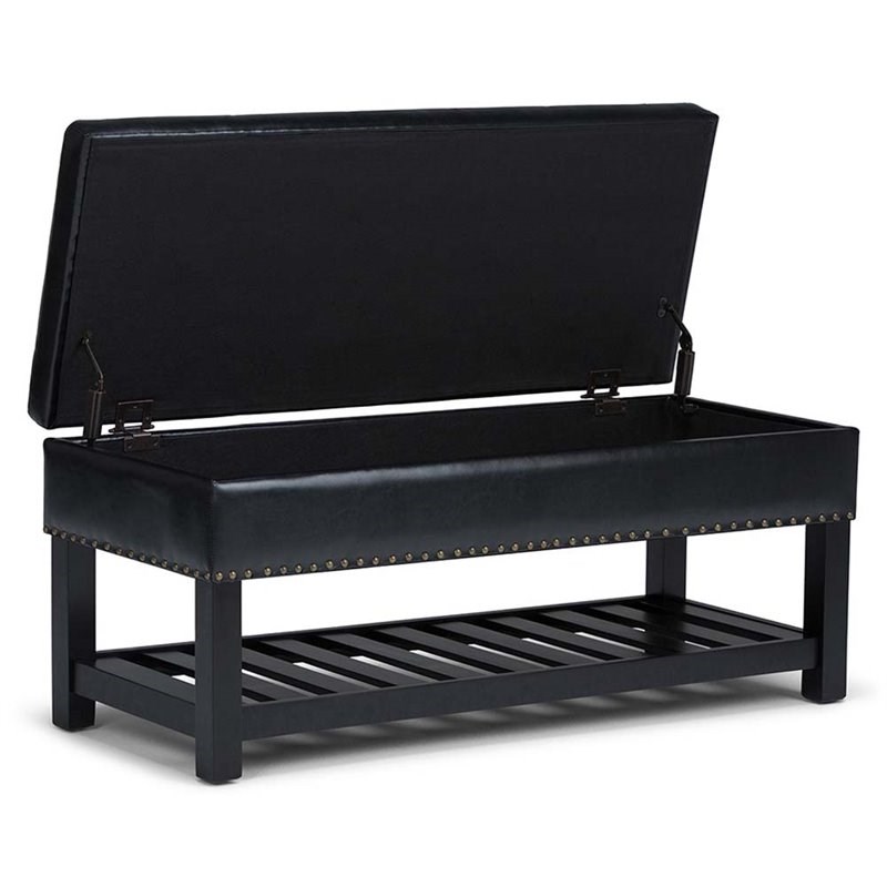 Atlin Designs Faux Leather Storage Ottoman Bench in Black